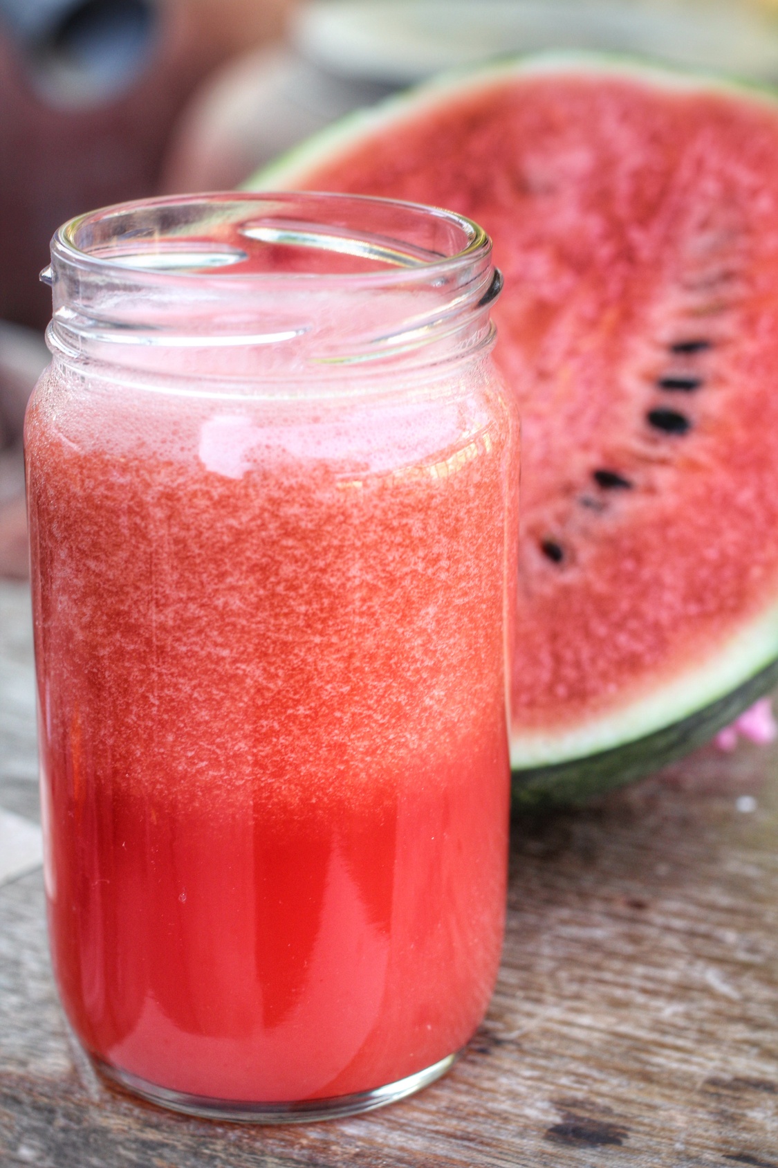 watermelon smoothies on the wood background